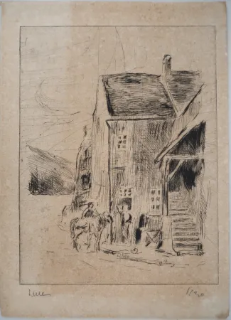 Ponta-Seca Luce - Maximilien LUCE - Maison de campagne Vers 1900 - Gravure originale- signée