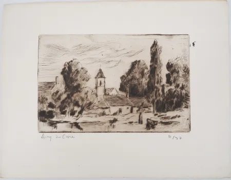 Ponta-Seca Luce - Maximilien LUCE - Paysage champêtre ( village de Bessy-sur-Cure)  - Gravure originale signée