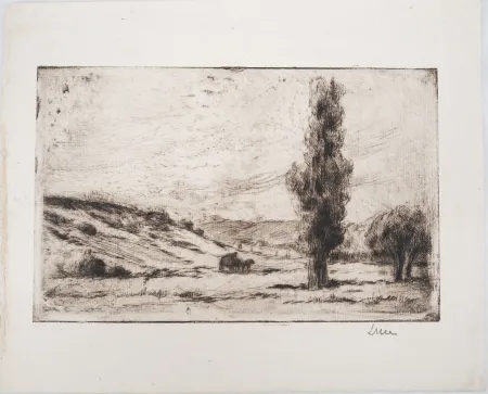 Ponta-Seca Luce - Maximilien LUCE - Paysage de campagne Vers 1900 - Gravure originale signée