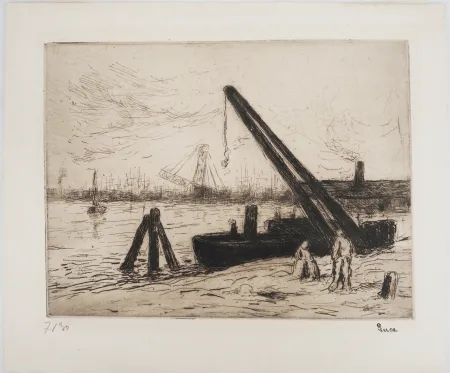 Ponta-Seca Luce - Maximilien LUCE - Rotterdam : La grue Vers 1890 - Gravure originale signée