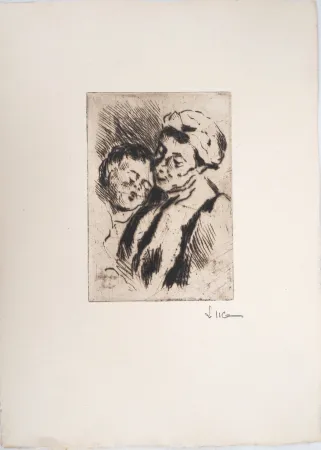 Ponta-Seca Luce - Maximilien LUCE - Tendresse entre la grand-mère et l'enfant - Gravure originale signée