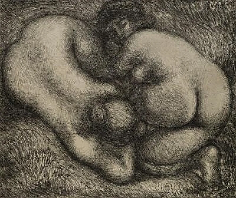 Litografia Maillol - Deux femmes dans l’herbe.
