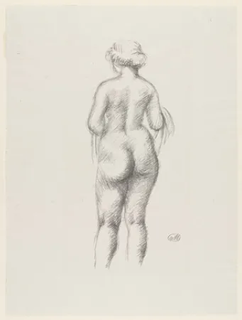 Litografia Maillol - Femme nue de dos tenant une echarpe 