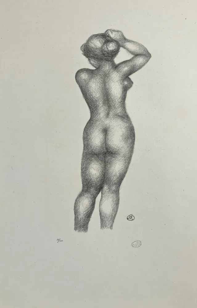 Litografia Maillol - Nu de dos, bras levé. 1925.