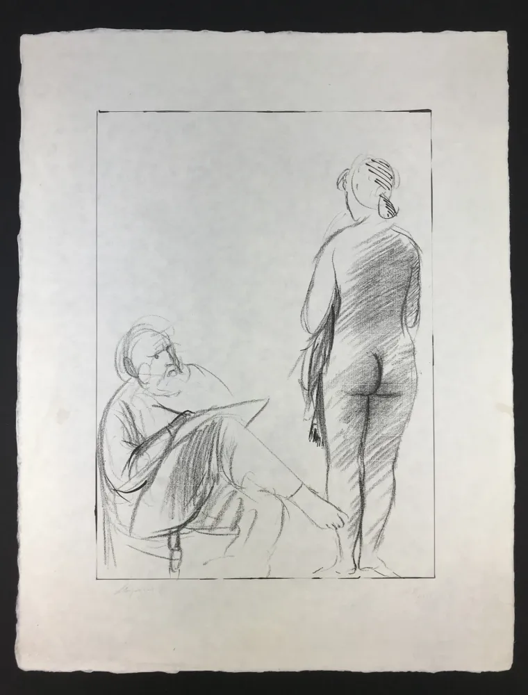 Litografia Manzu - Pittore e Modella