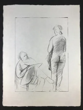 Litografia Manzu - Pittore e Modella