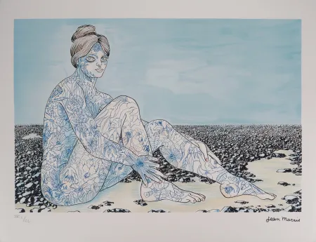 Litografia Marais  - Fusion avec la nature, Femme aux tatouages de fleurs