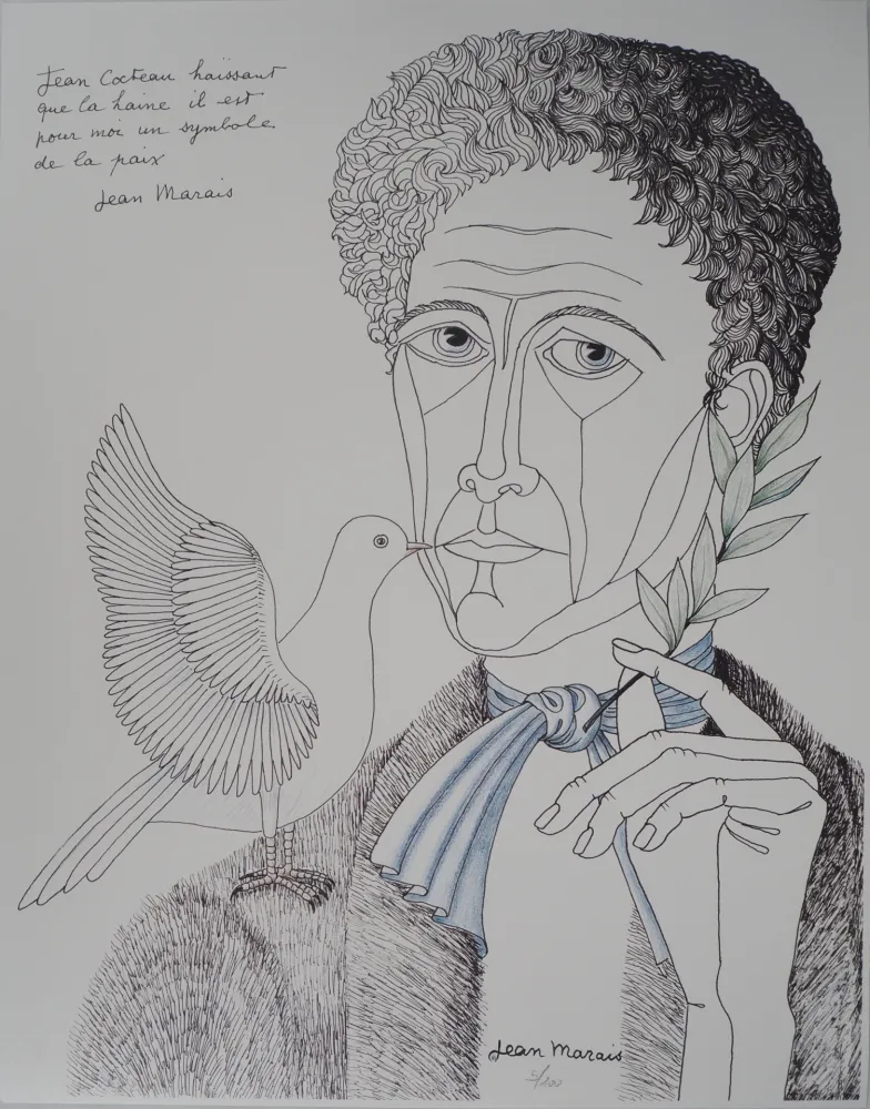 Litografia Marais  - Jean Cocteau à la colombe et au rameau, Homme de Paix