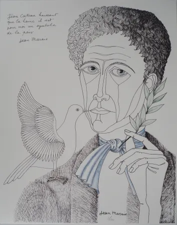 Litografia Marais  - Jean Cocteau à la colombe et au rameau, Homme de Paix