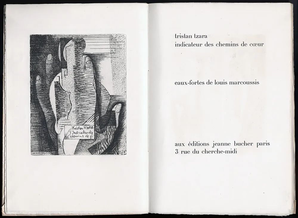 Livro Ilustrado Marcoussis - Tristan Tzara. INDICATEUR DES CHEMINS DE COEUR. Paris, 1928.