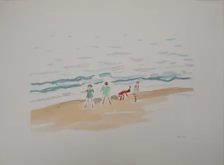 Litografia Marquet - Les enfants sur la plage 