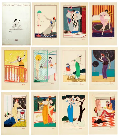 Livro Ilustrado Martin - MODES ET MANIÈRES D'AUJOURD'HUI. 1913. Album original des 12 pochoirs.