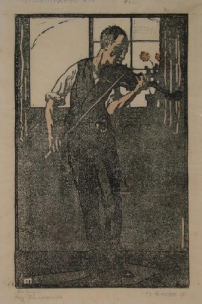 Linogravura Marxer - Der Geiger