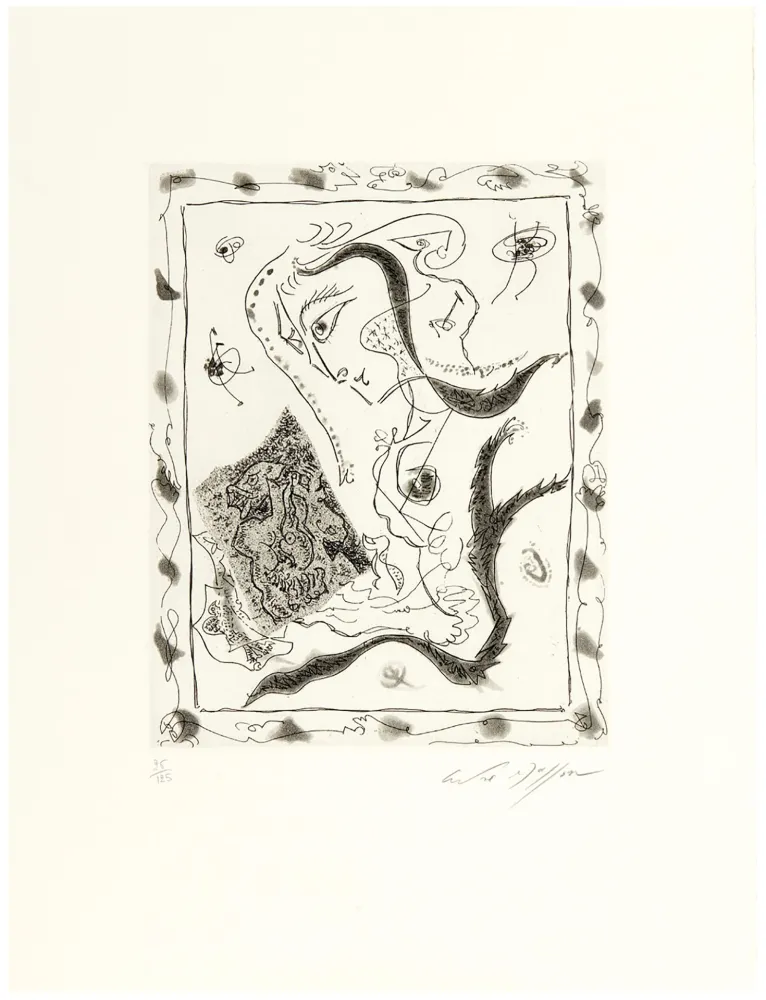 Água-Forte E Água-Tinta Masson - Jeune fille regardant un dessin surréaliste (1967)