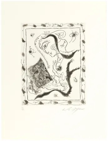 Água-Forte E Água-Tinta Masson - Jeune fille regardant un dessin surréaliste (1967)