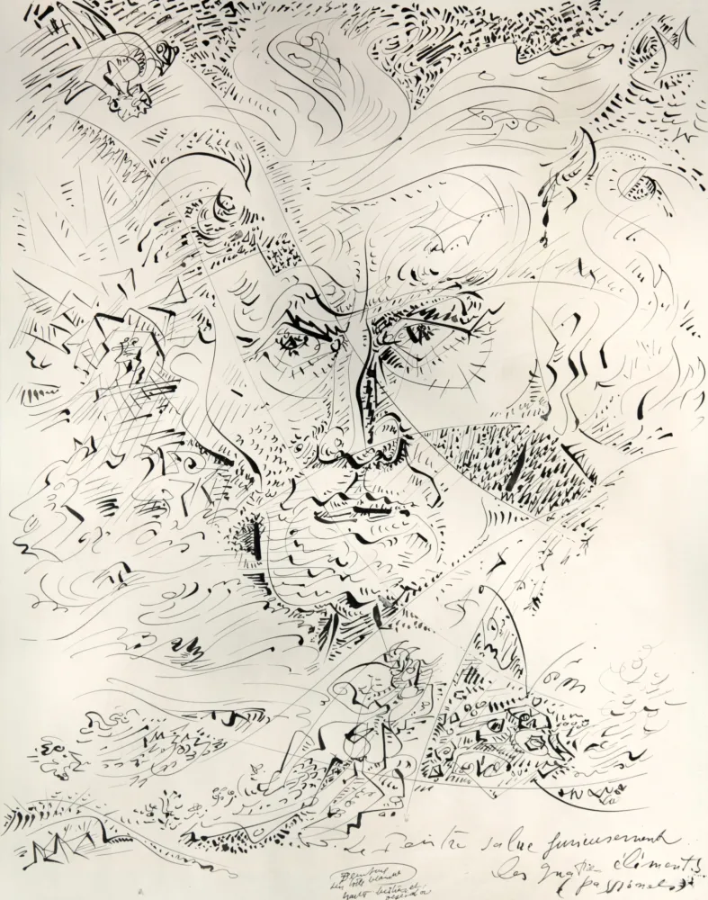 Sem Técnica Masson - Le peintre salue furieusement les quatre éléments passionnels