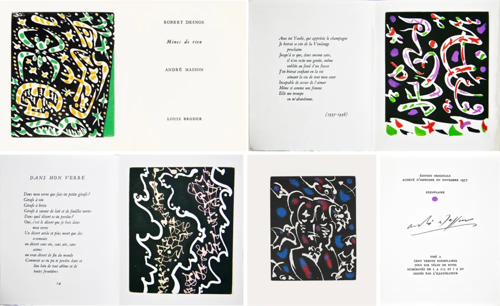 Livro Ilustrado Masson - R. Desnos: MINES DE RIEN. 4 gravures originales en couleurs (1957).