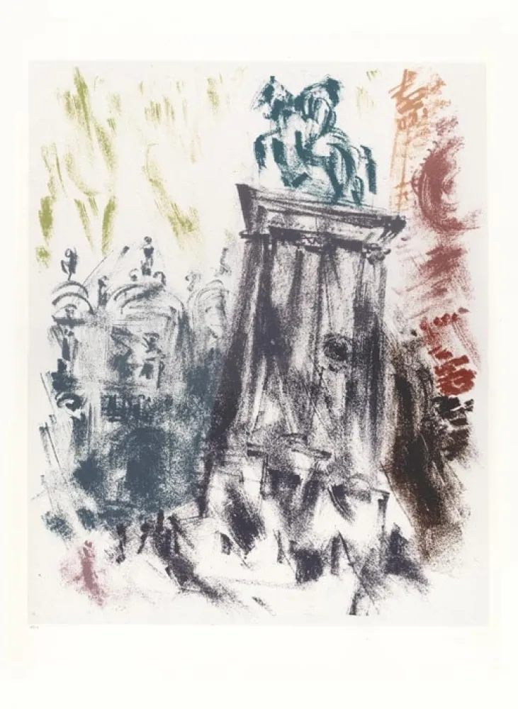 Litografia Masson - Statue du Colleone le soir (Voyage à Venise)