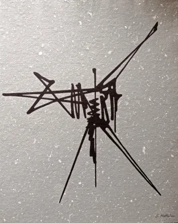 Sem Técnica Mathieu - Abstract Composition, Beautiful Hand signed lithograph, black abstraction on grey background , Hand signed!