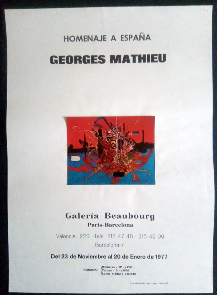 Cartaz Mathieu - Homenaje a España - Galeria Beaubourg Paris - Barcelona 1977