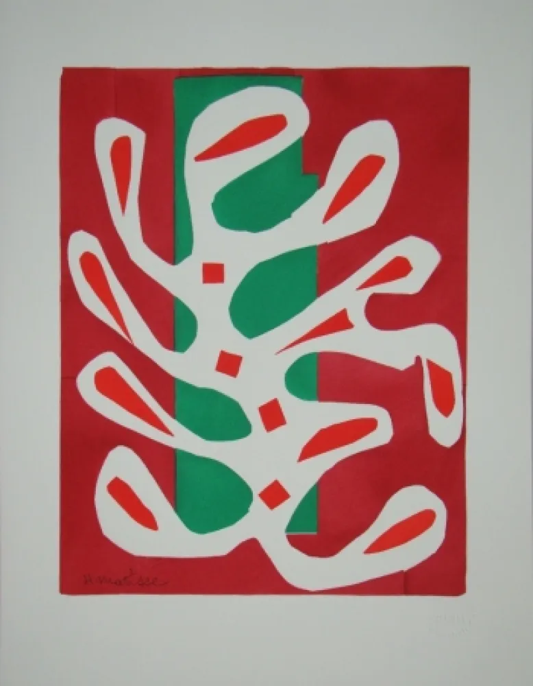 Estêncil Matisse - Algue blanche sur fond rouge et vert