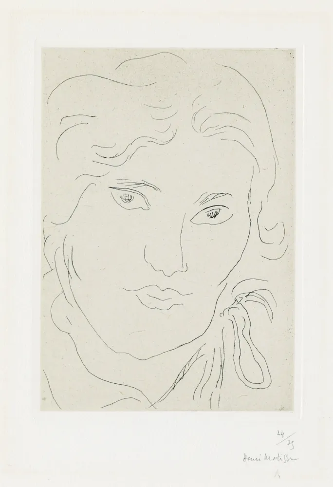 Gravura Matisse - Jeune fille de face, flot de ruban sur l'épaule gauche