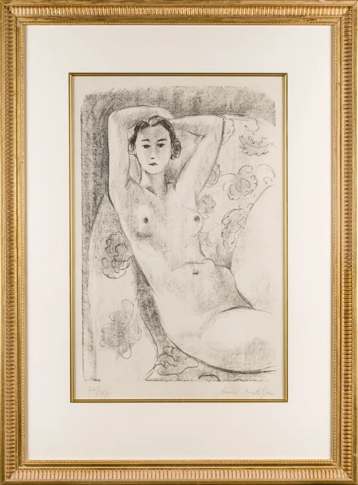 Litografia Matisse - Nu assis dans un fauteuil au décor fleuri