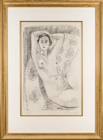 Litografia Matisse - Nu assis dans un fauteuil au décor fleuri