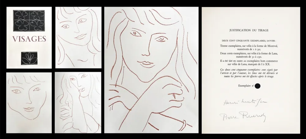 Livro Ilustrado Matisse - P. Reverdy. VISAGES. 14 lithographies (1946)