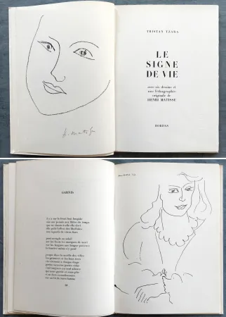 Livro Ilustrado Matisse - Tristan Tzara : LE SIGNE DE VIE. Une lithographie originale signée d'Henri Matisse (1946)