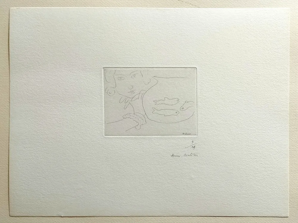 Água-Forte Matisse - Visage de jeune femme et bocal aux trois poissons