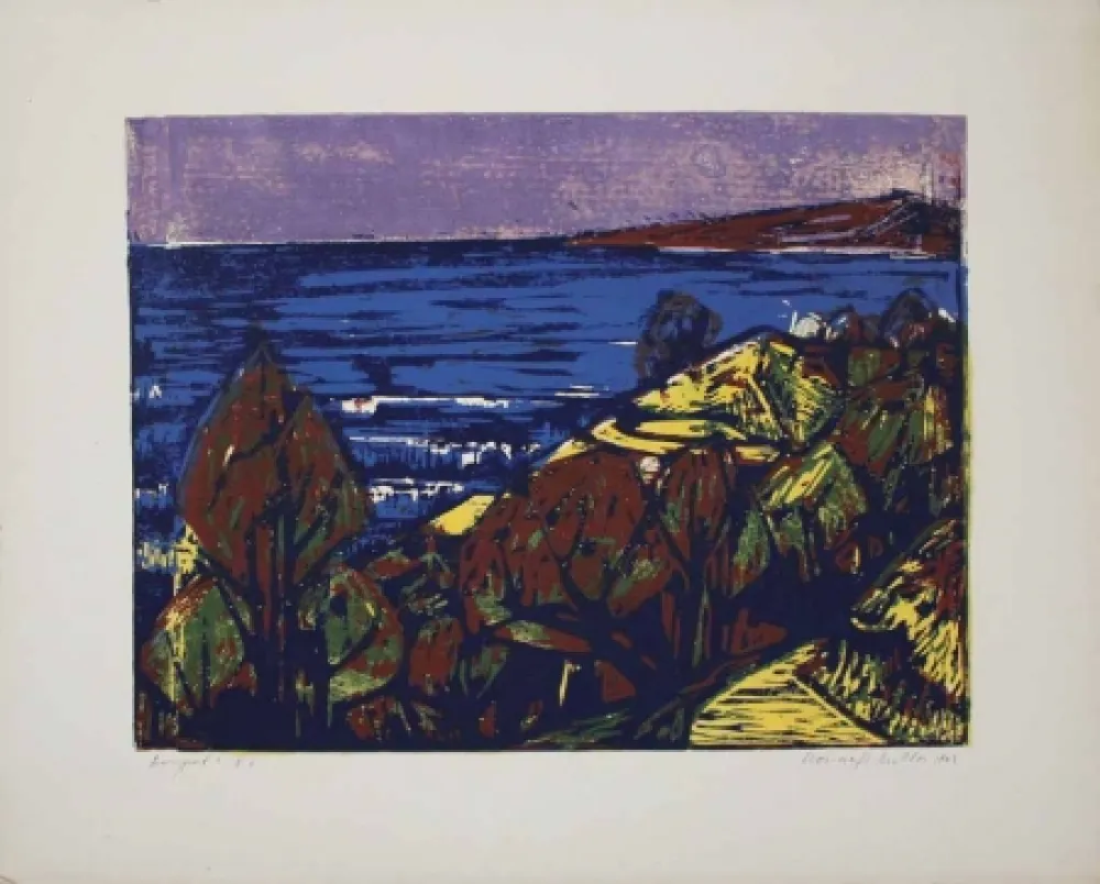 Linogravura Mazsaroff - Aranypart (Golden Shore) (Lake Balaton)