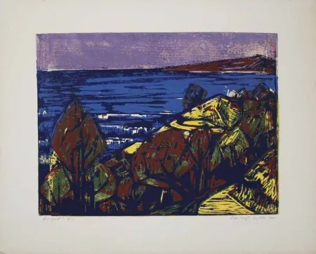 Linogravura Mazsaroff - Aranypart (Golden Shore) (Lake Balaton)