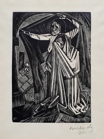 Xilogravura Mendez - Orantes y lamentacíón (Praying and lamenting)