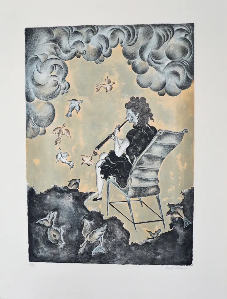 Litografia Mendoza - La mujer de la magia musical (en azul)