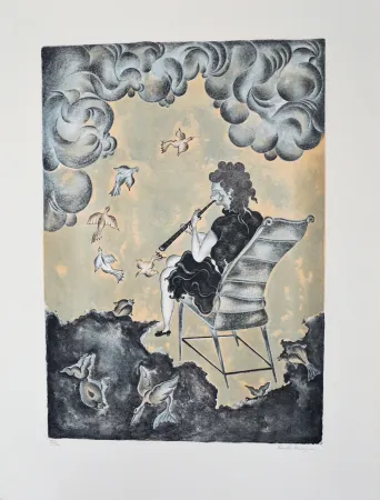 Litografia Mendoza - La mujer de la magia musical (en azul)