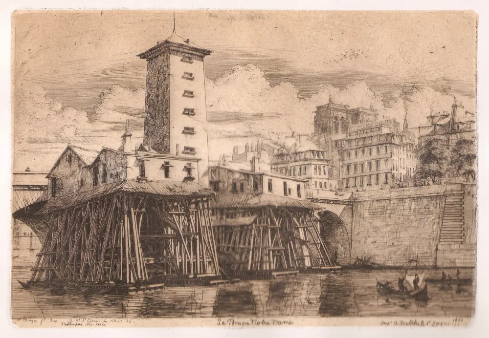 Gravura Meryon - La pompe Notre-Dame