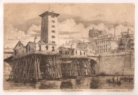 Gravura Meryon - La pompe Notre-Dame