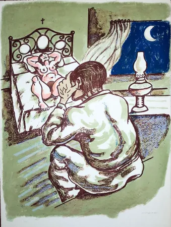 Litografia Migneco - La notte