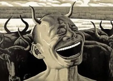 Xilogravura Minjun - Laughing w/Horns
