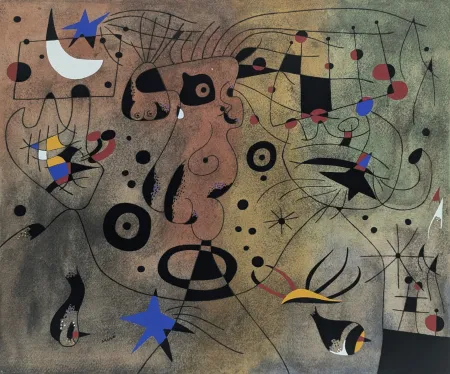 Estêncil Miró (After) - Femme à la blonde aisselle coiffant sa chevelure à la lueur des étoiles (Constellations) 