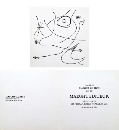 Sem Técnica Miró - Carton d'invitation pour une exposition Miró à la Galerie Maeght-Zürich. 1971.