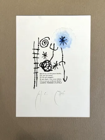 Heliogravura Miró - Dessin Aquarellé et signé pour Sainte Thérèse d'Avila (1960)