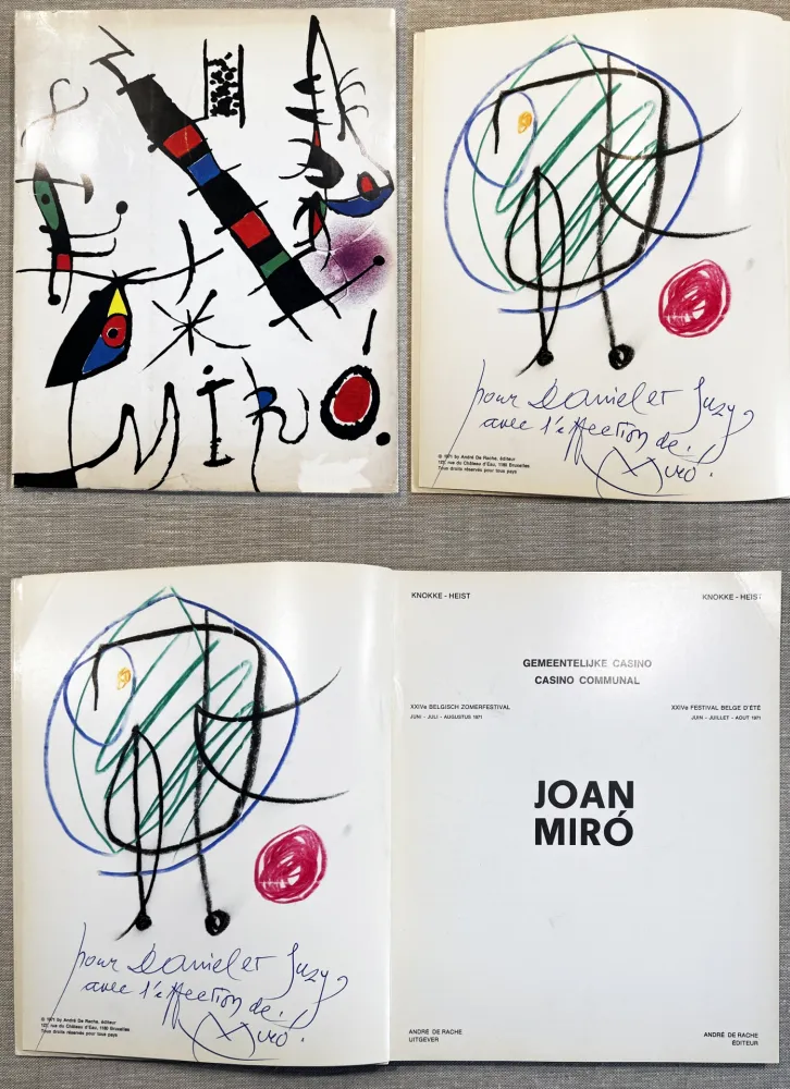 Livro Ilustrado Miró - DESSIN ORIGINAL EN COULEURS SIGNÉ DÉDICACÉ (Knokke Heist 1971)