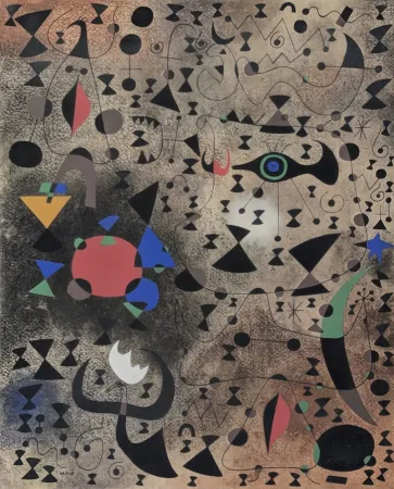 Estêncil Miró - Femmes au bord du lac à la surface irisée par le passage d'un cygne (Constellations) 