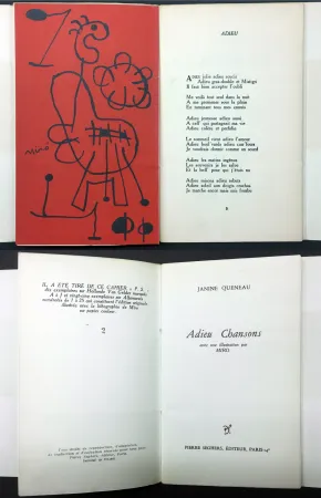 Livro Ilustrado Miró - Janine Queneau : ADIEU CHANSONS. Avec une illustration par Miro (1951).