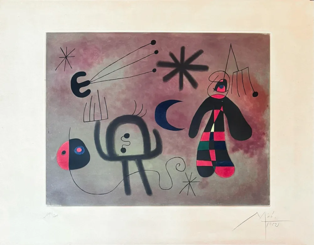 Gravura Miró - Joan Miró (1893–1983) - L'Oiseau Fusée - Coloured etching - 1952