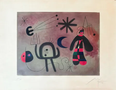Gravura Miró - Joan Miró (1893–1983) - L'Oiseau Fusée - Coloured etching - 1952