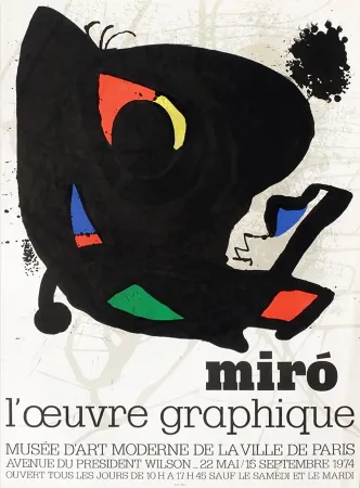 Cartaz Miró - L'ŒUVRE GRAPHIQUE. Musée d'Art Moderne, Paris 1974. Affiche originale.