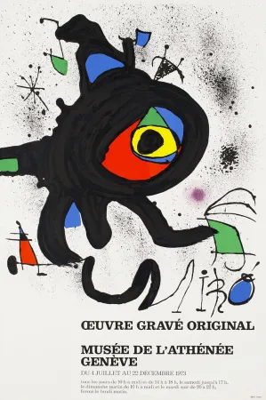 Cartaz Miró - ŒUVRE GRAVÉ ORIGINAL. MUSÉE DE L'ATHÉNÉE, GENÈVE 1973. Affiche originale.